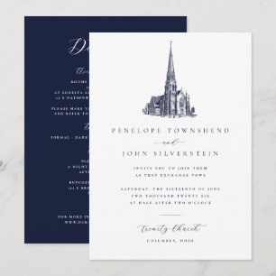 Invitación Ilustración de boda de iglesia vintage elegante
