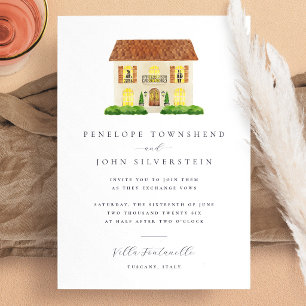 Invitación Ilustración de Boda de Villa en Acuarela Elegante