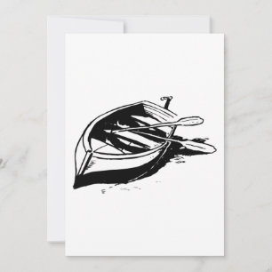Invitación Ilustración de bote de remos náutico en blanco y n