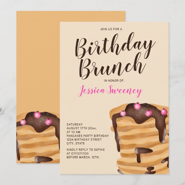 Invitación Ilustracion de brunch de cumpleaños de crepes mode (Anverso / Reverso)
