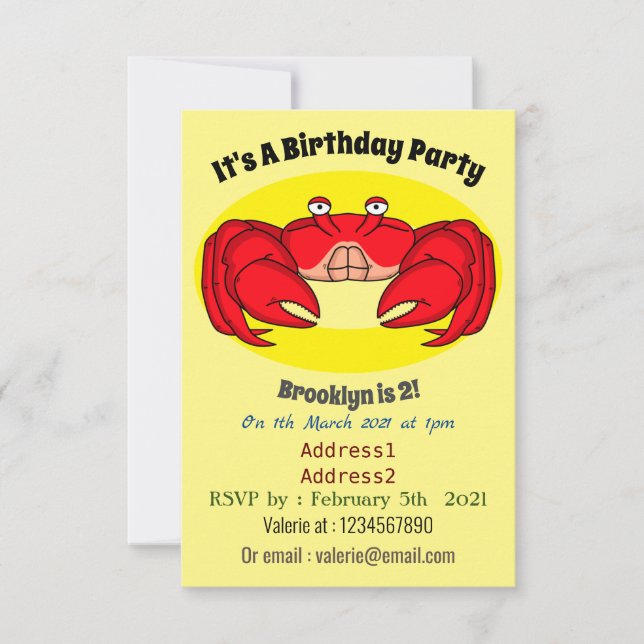 Invitación Ilustracion de cangrejo rojo (Anverso)