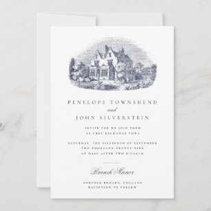 Invitación Ilustración de casa solariega vintage elegante par