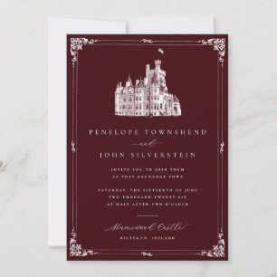 Invitación Ilustración de Castillo Borde Borgoña Boda