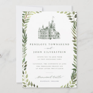 Invitación Ilustración de castillo con borde de vegetación pa