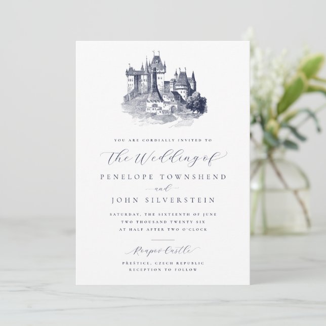 Invitación Ilustración de Castillo de Cuento de Hadas Guión d (Anverso de pie)
