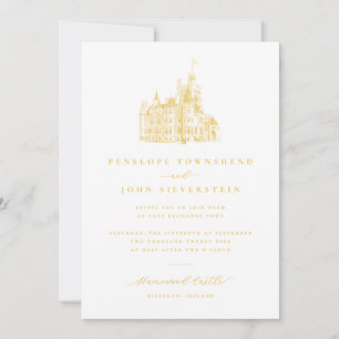 Invitación Ilustración de Castillo Vintage Elegante Boda de O