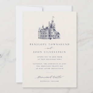 Invitación Ilustración de Castillo Vintage Elegante Boda Marf