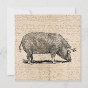 Invitación Ilustracion de cerdo estilo Art Script estilo pape
