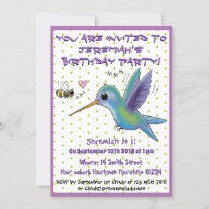 Invitación Ilustracion de colibrí y personalizado de abejas