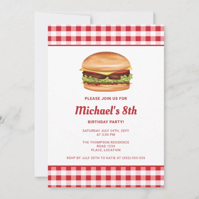 Invitación Ilustración de comida rápida de hamburguesa para f (Anverso)