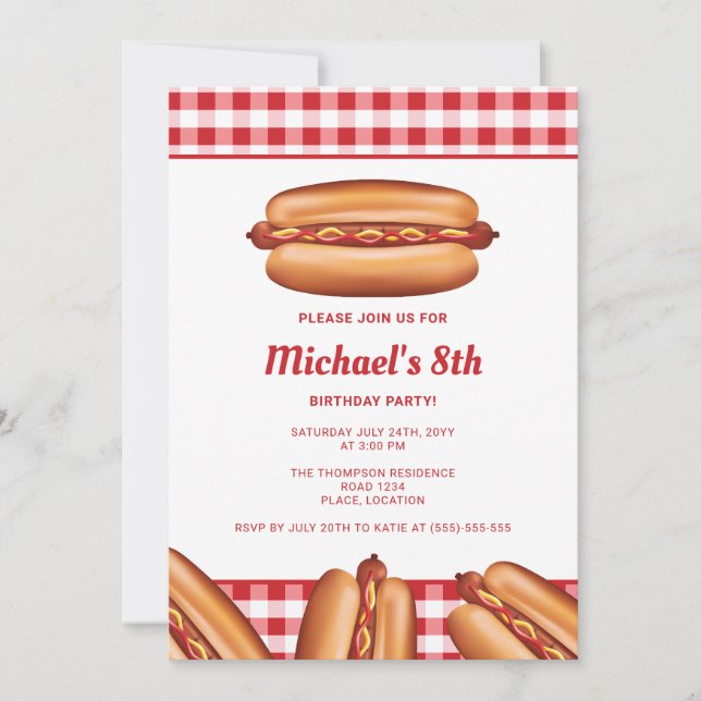 Invitación Ilustración de comida rápida de hot dog para fiest (Anverso)