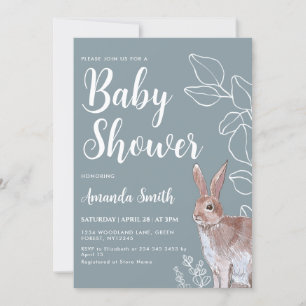 Invitación Ilustracion de conejo Baby Shower botánico