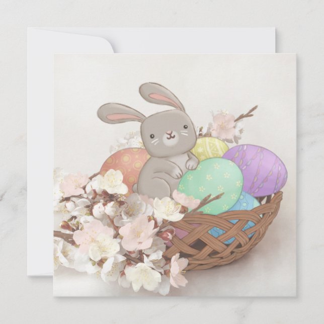 Invitación Ilustración de conejo de Pascua, huevos de Pascua  (Anverso)