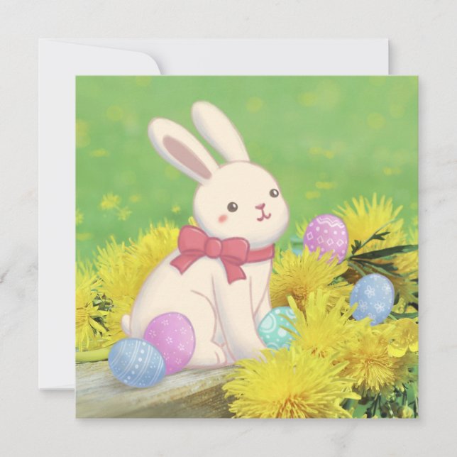 Invitación Ilustración de conejo de Pascua, huevos de Pascua  (Anverso)