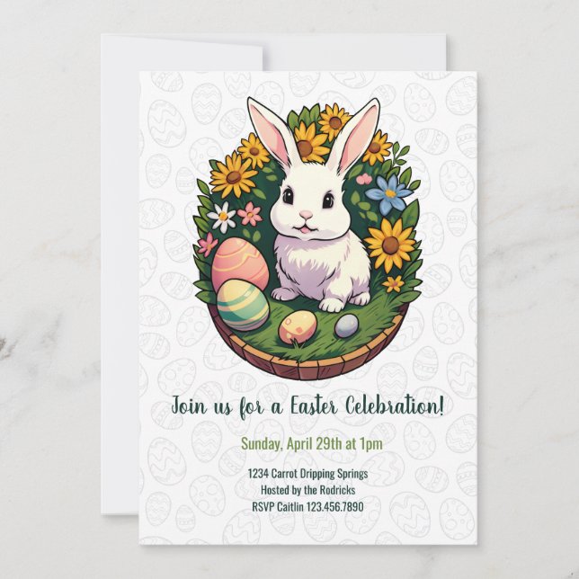 Invitación Ilustracion de Conejo de Pascua. Semana Santa! (Anverso)