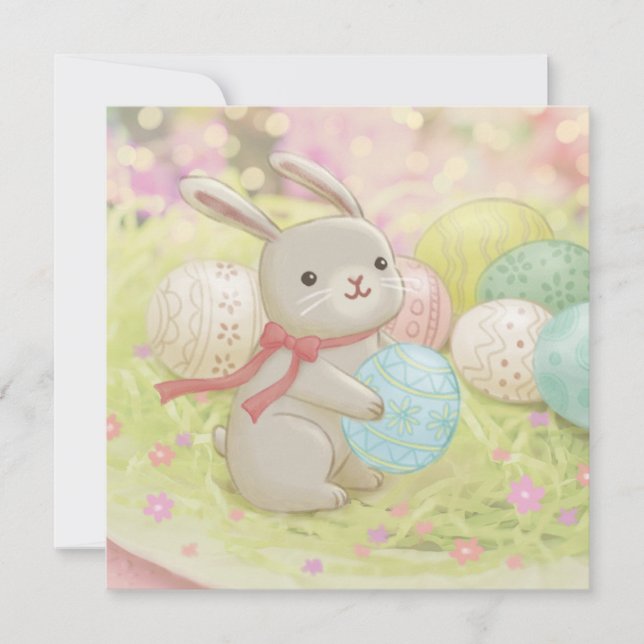 Invitación Ilustración de conejo de Pascua y huevos de Pascua (Anverso)