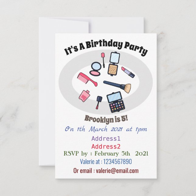 Invitación Ilustracion de cosméticos/personalizados de maquil (Anverso)