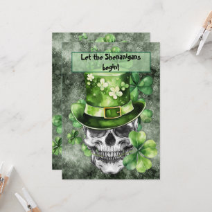 Invitación Ilustración de cráneo vívido con sombrero verde