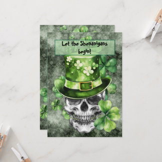 Invitación Ilustración de cráneo vívido con sombrero verde