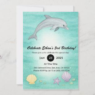 Invitación Ilustración de delfín de océano azul suave de cump