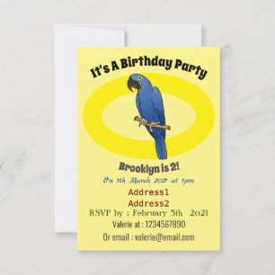 Invitación Ilustración de dibujos animados de guacamayo jacin