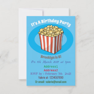Invitación Ilustración de dibujos animados de palomitas de ma