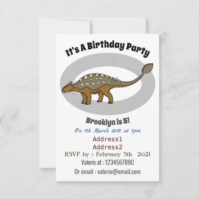 Invitación Ilustracion de dinosaurios blindados de Ankylosaur (Anverso)