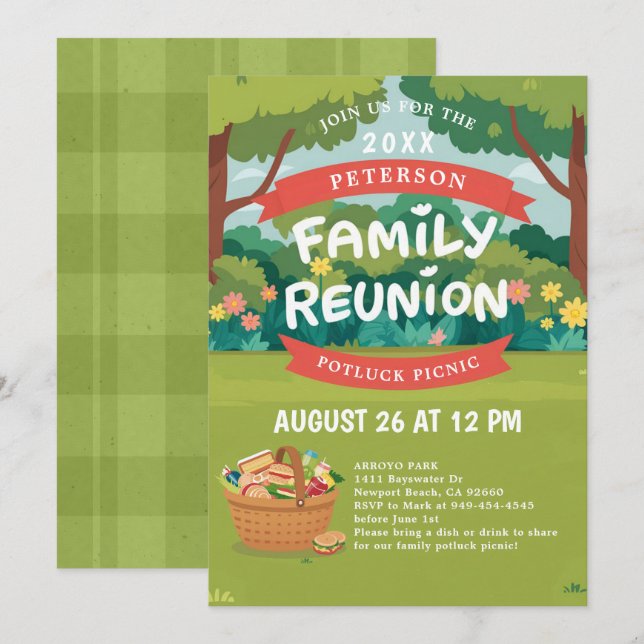 Invitación Ilustracion de diversión en picnic de verano de la (Anverso / Reverso)