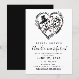 Invitación Ilustración de doodle de pareja de esqueletos para