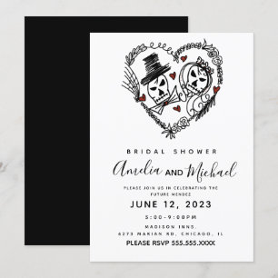Invitación Ilustración de doodle de pareja de esqueletos para