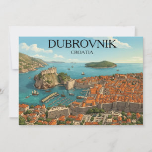 Invitación Ilustración de Dubrovnik Costa Adriática Retro Via