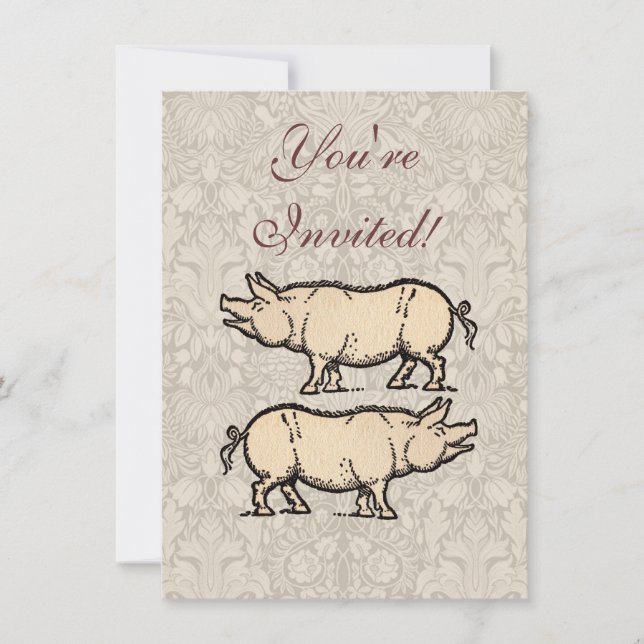 Invitación Ilustracion de época de cerda de cerdo (Anverso)