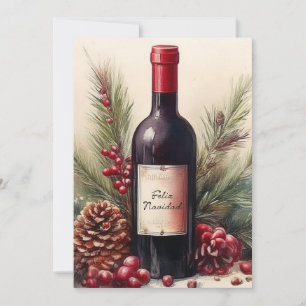 Invitación Ilustración de Feliz Navidad en botella de vino