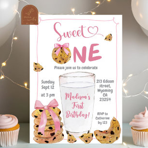 Invitación Ilustración de fiesta de cumpleaños Pink Sweet One