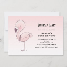Invitación Ilustración de flamenco rosa lindo cumpleaños