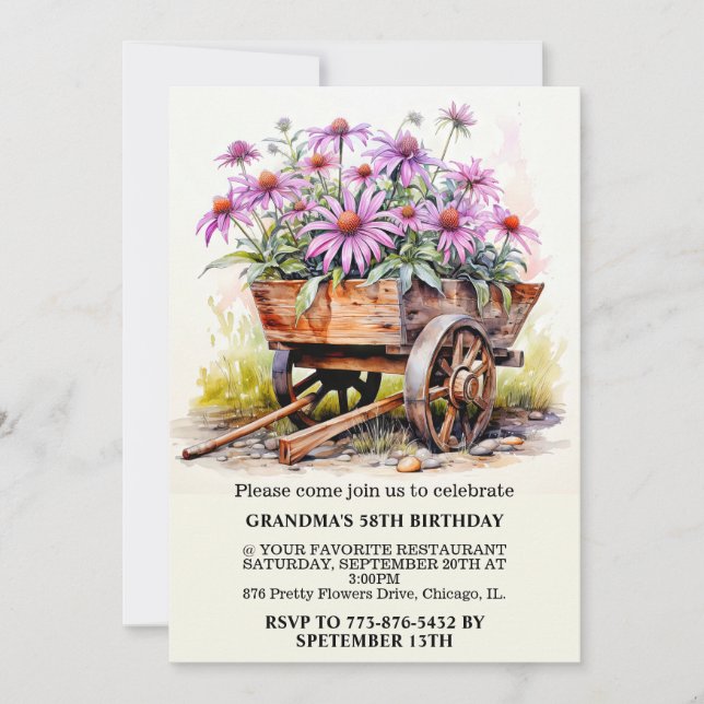 Invitación Ilustración de Flor de Aster Retro Arte Fiesta de  (Anverso)