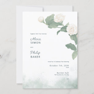 Invitación Ilustración de flores de Jasminum minimalista blan