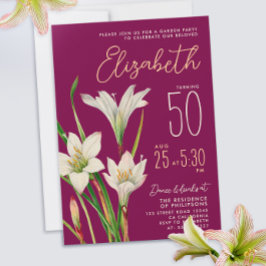 Invitación Ilustración de flores de lirio blancas de Borgoña