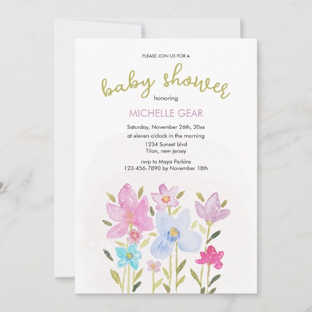 Invitación Ilustracion de flores silvestres de acuarela moder (Anverso)