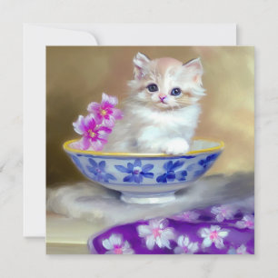 Invitación Ilustracion de gatito blanco vintage