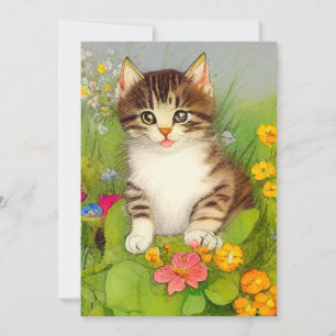 Invitación Ilustración de gato sonriente vintage