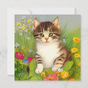 Invitación Ilustración de gato sonriente vintage