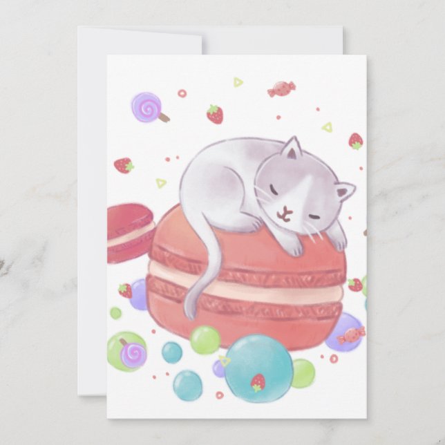 Invitación Ilustracion de gatos y dulces (Anverso)