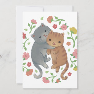 Invitación Ilustracion de gatos y flores de primavera