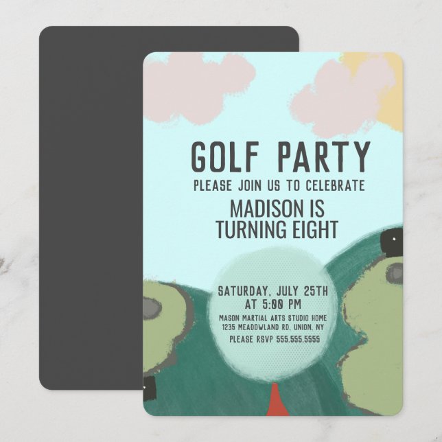 Invitación Ilustración de Golf en Miniatura Fiesta de Cumplea (Anverso / Reverso)