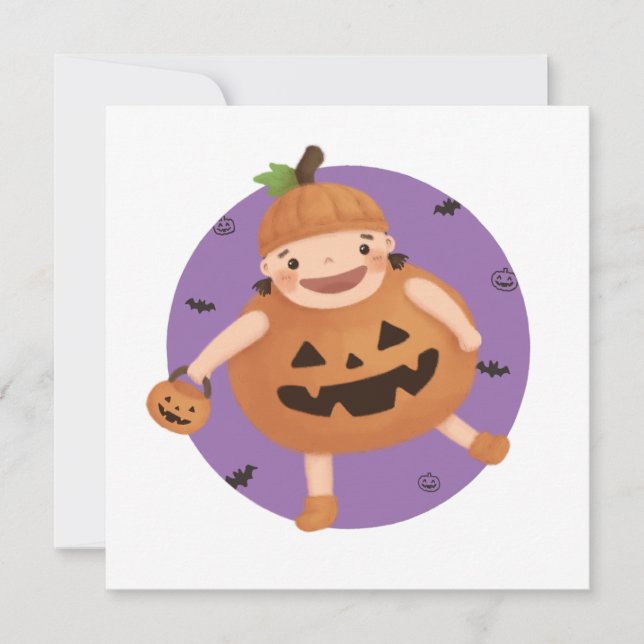 Invitación Ilustracion de Halloween: Chica de calabaza (Anverso)