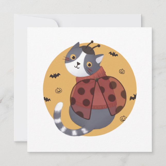 Invitación Ilustracion de Halloween: Gato de Bicho Ladybug (Anverso)