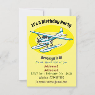 Invitación Ilustracion de hidroavión azul blanco