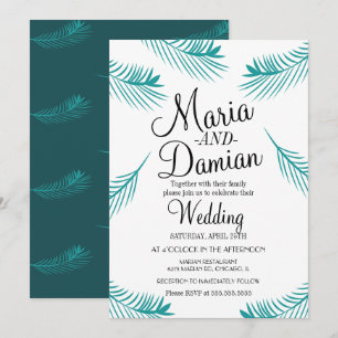 Invitación Ilustración de hoja de palma tropical para boda co