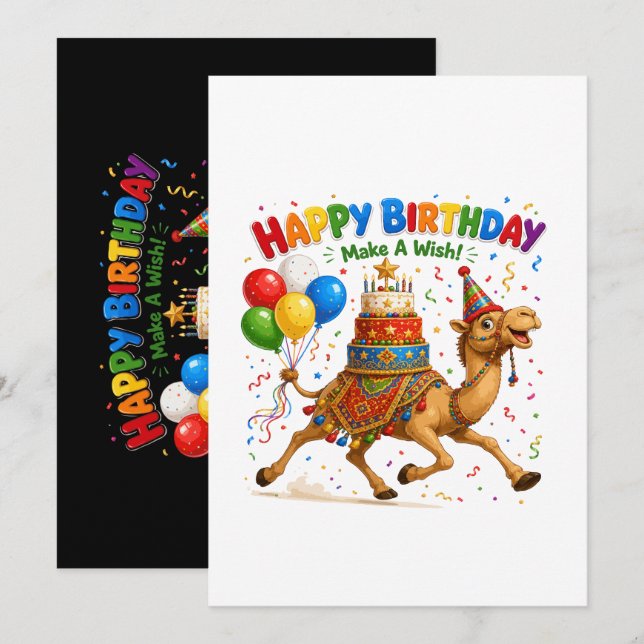 Invitación Ilustración de la fiesta de cumpleaños de camello (Anverso / Reverso)